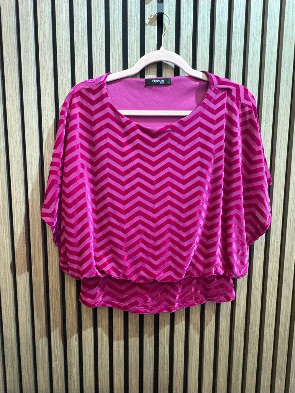 Style & Co. Pink Chevron Blouson 2k2 Top